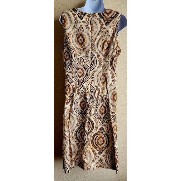 Chadwicks Brown Floral Print Beaded Round Neck Sheath Dress 12 Lightweight Soft - Picture 2 of 5